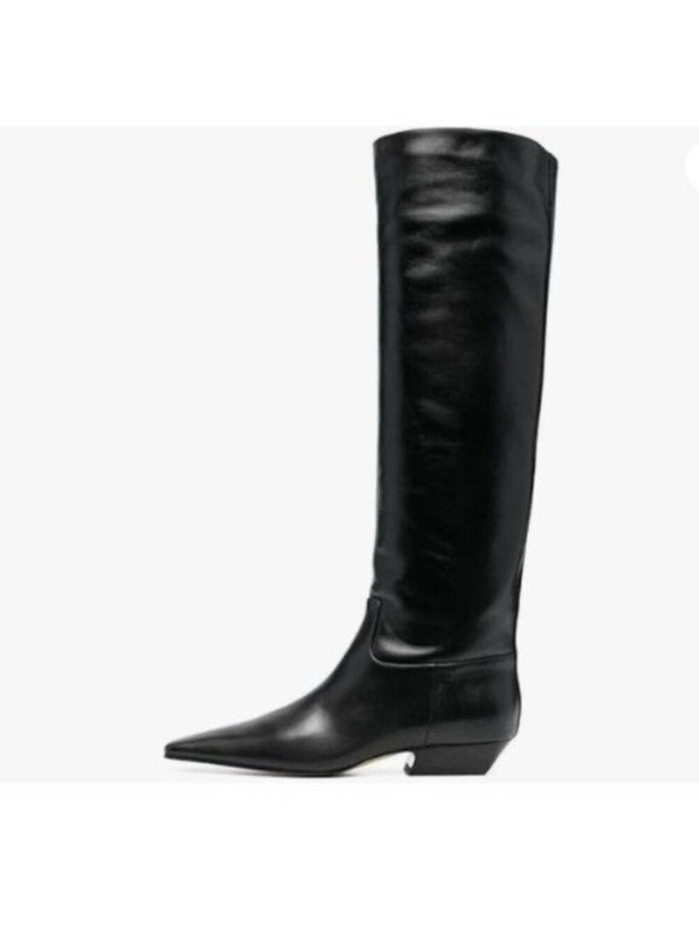 miss left Women Closed Square Toe Knee High Boot Wide Calf Low Chunky Heel Black